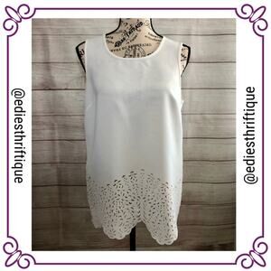 Katherine Barclay Off White Laser Cut Design Sleeveless Tunic Top Blouse Small